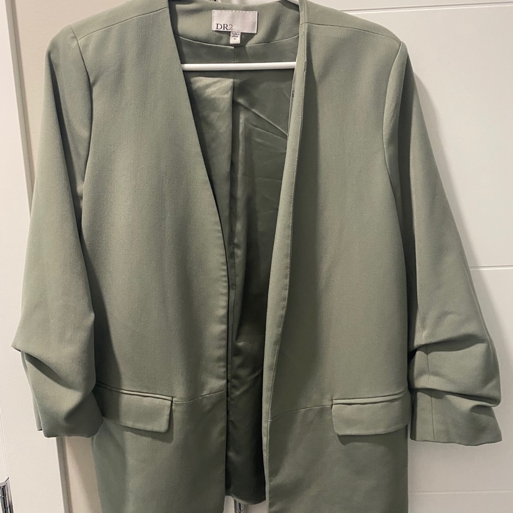Pastel green blazer, silk inner & gathered sleeves